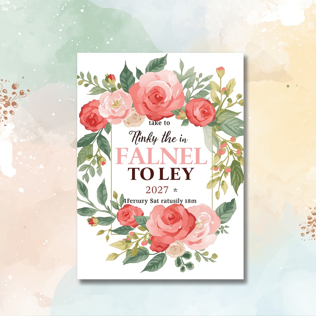 Floral themed party invitation with watercolor roses and pastel background